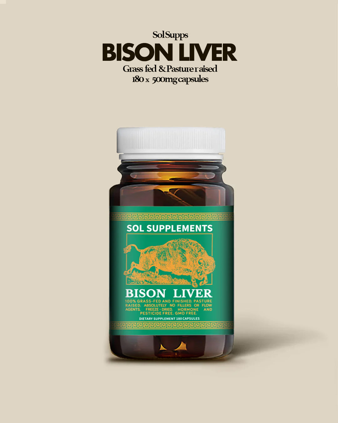 100% Grass Fed + Finished, Pasture Raised, Freeze-Dried Bison Liver Capsules