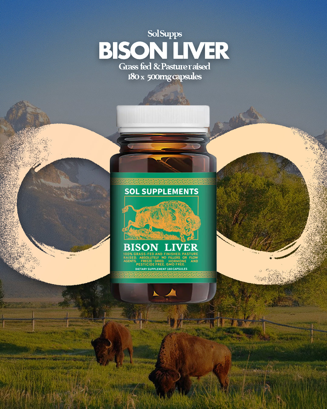 100% Grass Fed + Finished, Pasture Raised, Freeze-Dried Bison Liver Capsules